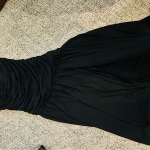 One-Shoulder Ruched Black Maxi Dress w/ Slit - Size Small (New, No Tags)